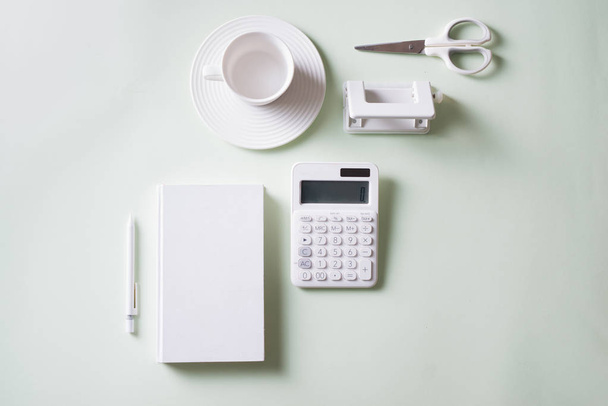 Office supplies composition on white background. Flat lay, top view. - Photo, Image