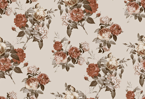bezszwowe botaniczny Róża Kwiat wzór - Zdjęcie, obraz