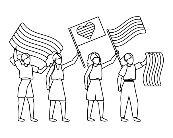 homosexuel fier lesbiennes femmes avec lgtbi drapeaux dessin animé vectoriel illustration graphique
 - Vecteur, image