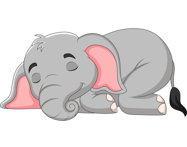 Wektor ilustracja kreskówka słoń spanie na białym tle - Wektor, obraz