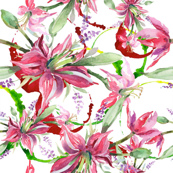 Bouquet with irises floral botanical flowers. Watercolor background illustration set. Seamless background pattern. - Fotoğraf, Görsel