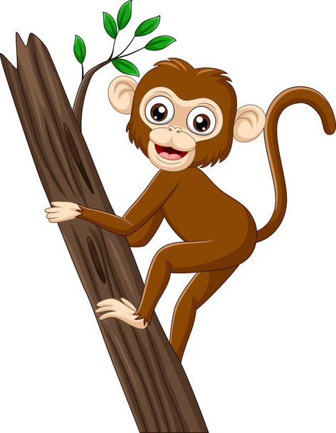Vector illustration of Cartoon baby monkey climbing tree branch - Vector, Image