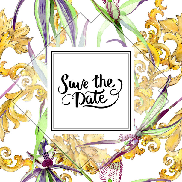 Flores botânicas florais de orquídea selvagem. Conjunto de ilustração de fundo aquarela. Quadro borda ornamento quadrado
. - Foto, Imagem