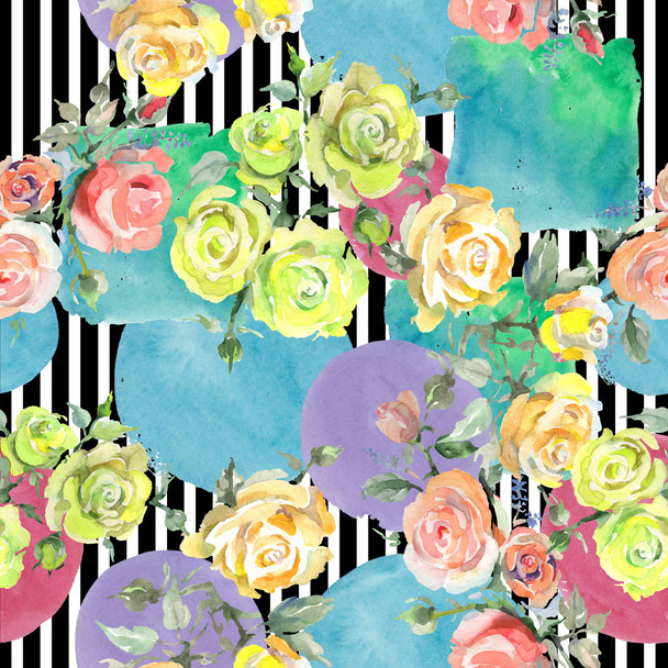 Rose bouquet floral botanical flowers. Watercolor background illustration set. Seamless background pattern. - Foto, Bild