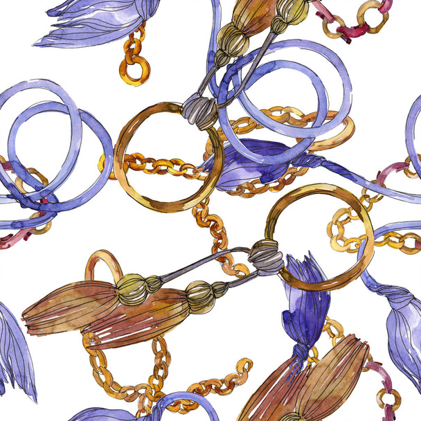 Rope and tassels sketch glamour illustration in a watercolor style isolated element. Seamless background pattern. - Foto, Imagem