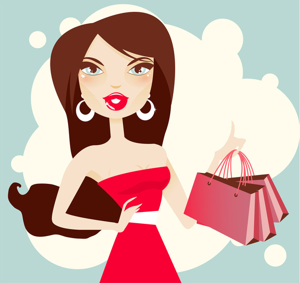 Beautiful brunette woman with shopping bags - Vector, Imagen