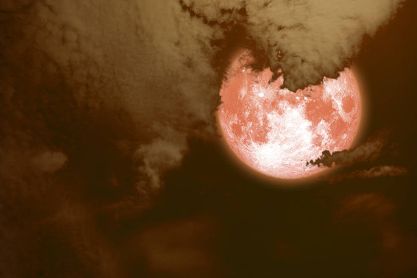 Full hay blood moon back silhouette white cloud night sky - Photo, Image