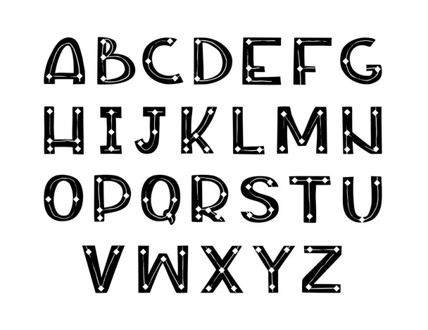 Hand drawn art font. Black alphabet isolated on white background.  - Vetor, Imagem