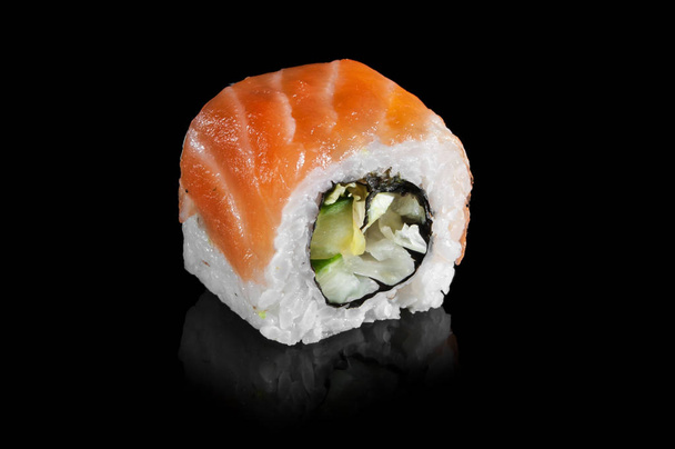 close up sashimi sushi on black mirror reflection - 写真・画像