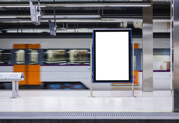 Mock up Board Banner Poster in Subway Train station Blur Train background - Photo, Image