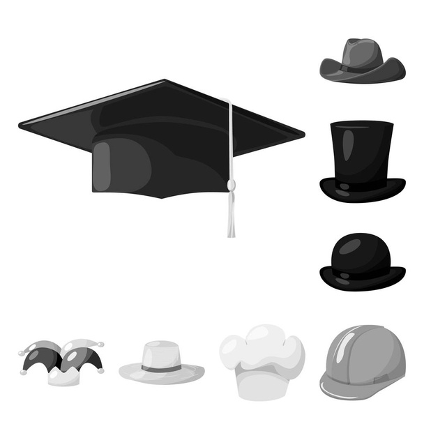 Vector illustration of hat and helmet sign. Set of hat and profession vector icon for stock. - Vettoriali, immagini