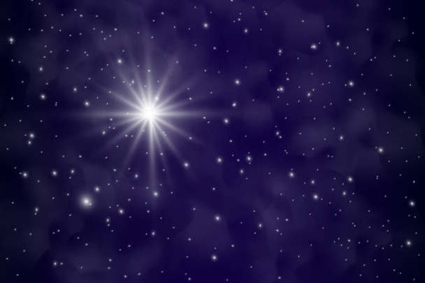 Bokeh fények és Starry Sky, kék Merry Christmas háttérben. Éjszakai háttér és a csillagos ég. - Vektor, kép