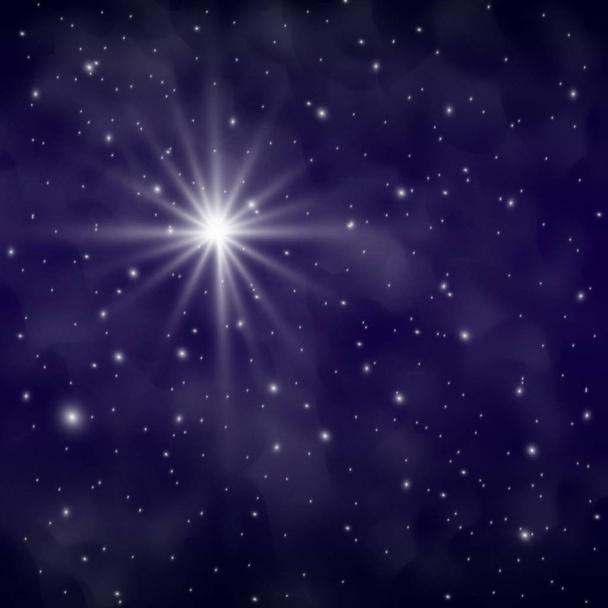 Bokeh valot ja Starry Sky, sininen Hyvää joulua tausta. Yön tausta ja tähtitaivas
. - Vektori, kuva