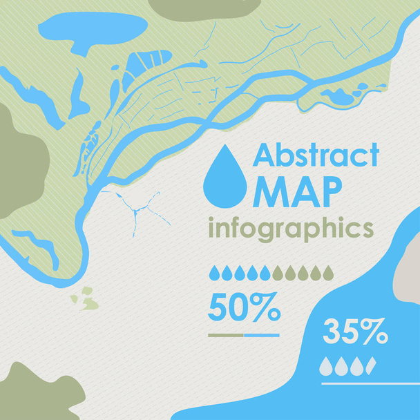 Vector abstract deel van de kaart met rivier, zee, eiland, land en bos, achtergrond achtergrond voor ecologische, geologische infographics. - Vector, afbeelding