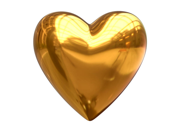 3D Render metaliczny złoty kształt serca na białym tle - Zdjęcie, obraz