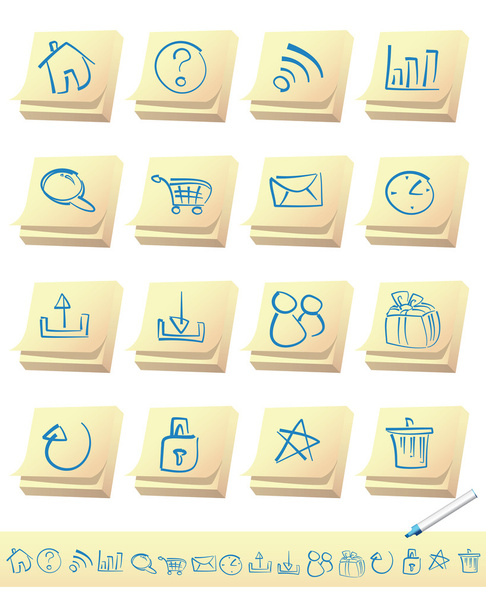 Handwriting Style Icons on Memo Paper - Vector, imagen