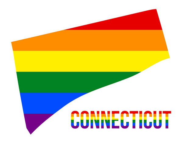 Connecticut State Map in LGBT Rainbow Flag Comprised Six Stripes With Connecticut LGBT Text - Vector, Image