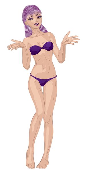 Girl in violet bikini - Vector, imagen