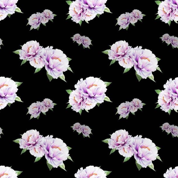 white peony flowers seamless background illustration - Fotografie, Obrázek