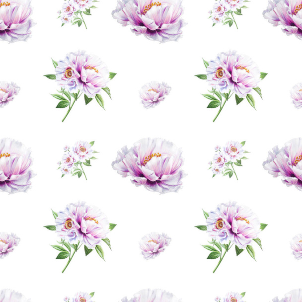 white peony flowers seamless background illustration - Fotoğraf, Görsel