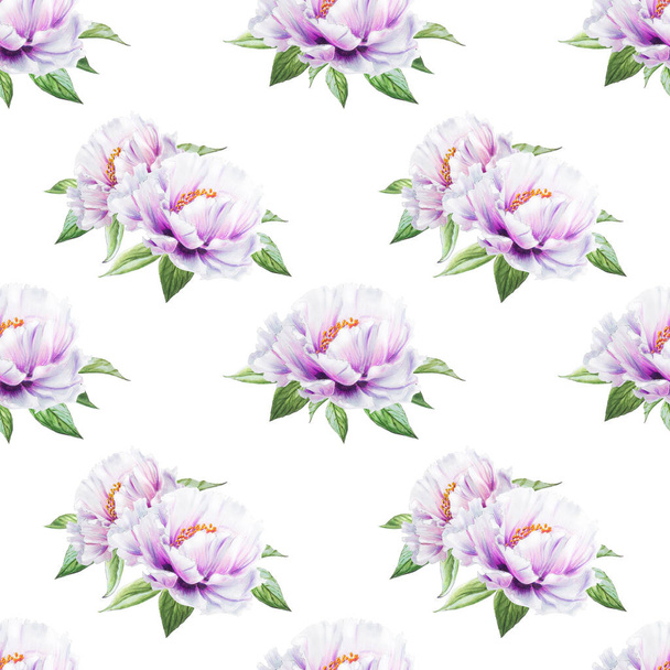 white peony flowers seamless background illustration - Фото, зображення