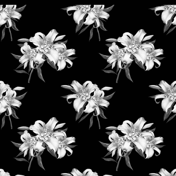 black and white lilies seamless background pattern - Photo, Image
