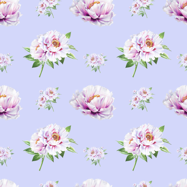 white peony flowers seamless background illustration - Photo, image