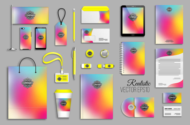 Corporate identity template set with abstract colorful holographic background - Вектор,изображение