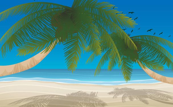 昼間のココナッツの木とビーチの風景 - ベクター画像
