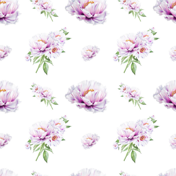 white peony flowers seamless background illustration - Foto, immagini