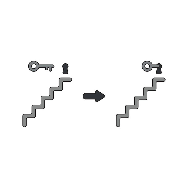 Vektor-Icon-Konzept des Schlüssellochs oben auf Treppen und entsperren. schwarz - Vektor, Bild