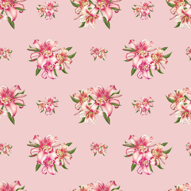 pink lilies seamless background pattern - Zdjęcie, obraz