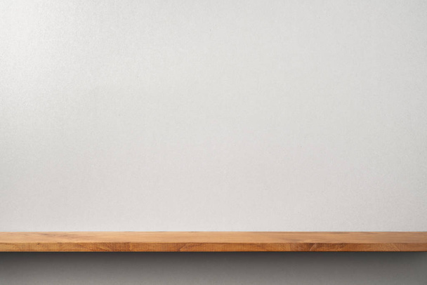 Wooden bookshelf and grey wall for mockup - Zdjęcie, obraz