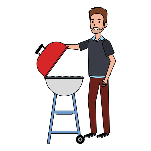 man using grill character - Vector, Image