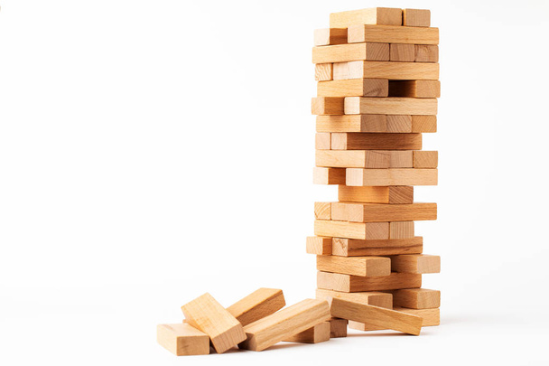 Close up blocks wood game isolated on white background. - Foto, Bild