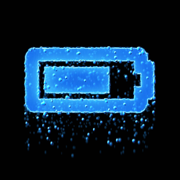 Natte symbool batterij driekwart is blauw. Druppelend water  - Foto, afbeelding
