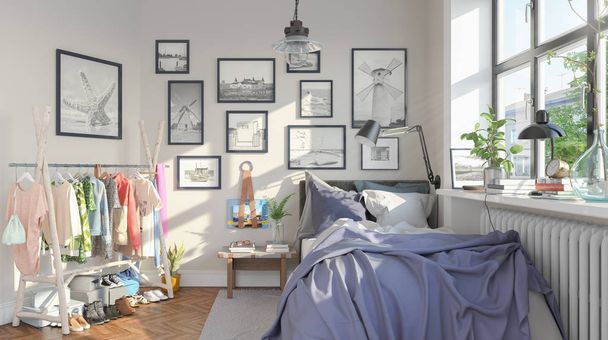 3d render of a small Scandinavian bedroom - Photo, Image