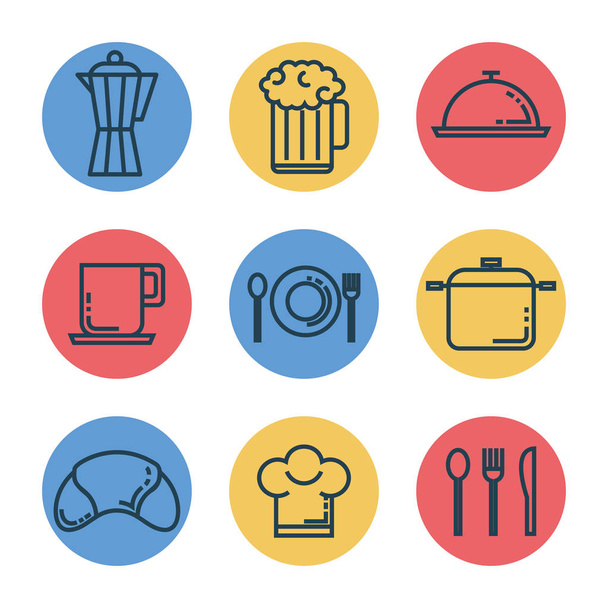 restaurant flat line icons - Vettoriali, immagini