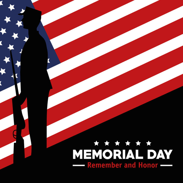 voják s puškou a USA vlajky na pamětní den - Vektor, obrázek