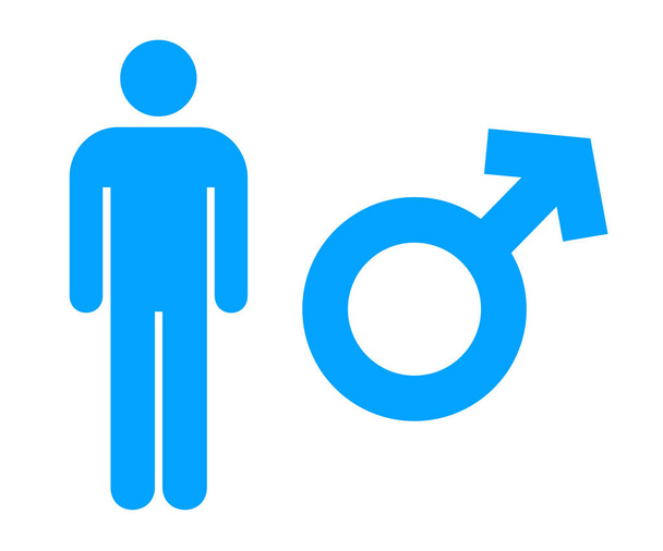 Muž s plochou ikonou je izolovaná na bílém pozadí. Genderové modré barevné pohlaví – ilustrace. - Vektor, obrázek