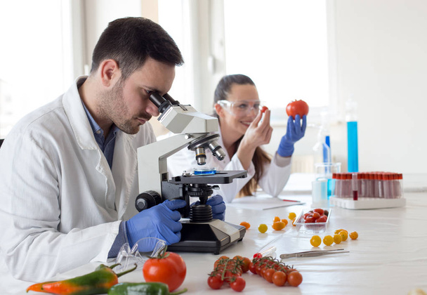 Laboratuvarda sebze ile Bilim Adamları - Fotoğraf, Görsel