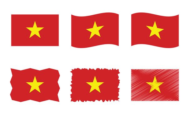 Vietnam flag vector illustration set, official colors of Socialist Republic of Vietnam flag - Vector, Image
