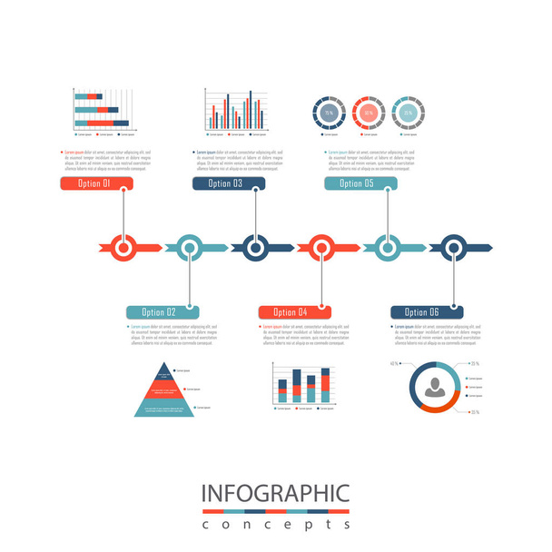 Vektor infographics sablon chart, diagram, web design, prezentáció, munkafolyamat-elrendezés. Üzleti koncepció 6 lehetőséggel, alkatrészekkel, lépésekkel vagy eljárásokkal - Vektor, kép