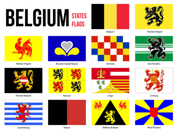 Belgien alle Regionen & Provinzen Flaggenvektordarstellung auf weißem Hintergrund. Flaggen Belgiens - Vektor, Bild