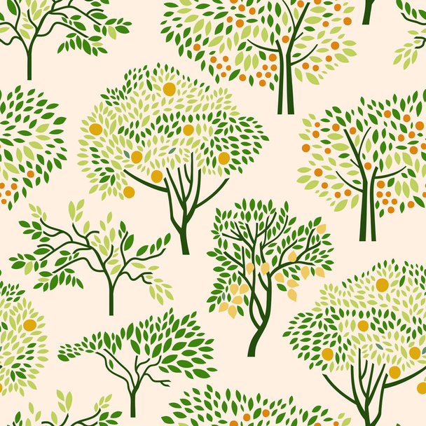 Seamless pattern with citrus trees mandarin, orange, lemon. Surface design. Vector illustration. - Вектор, зображення