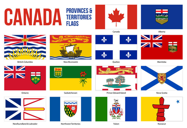 Канада Все провинции и территории Вектор на белом фоне. Флаги Канады
 - Вектор,изображение