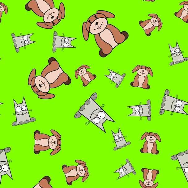 Seamless pattern of cats and dogs in in cartoon style. - Vektör, Görsel