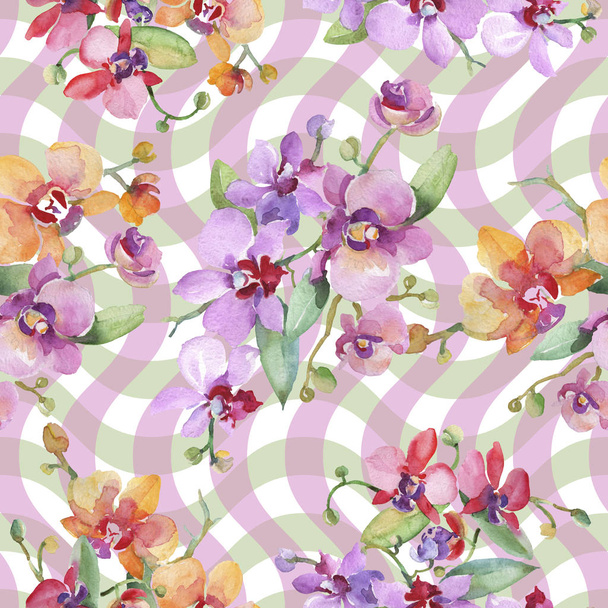 Orchid bouquets floral botanical flowers. Watercolor background illustration set. Seamless background pattern. - Fotó, kép