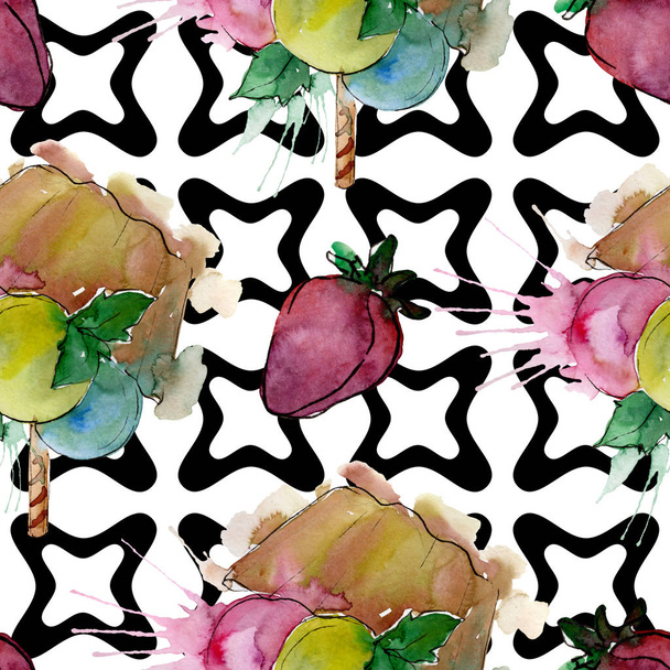 Tasty cupcake in a watercolor style. Aquarelle sweet dessert illustration set. Seamless background pattern. - Fotó, kép