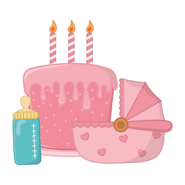 bölcső születésnapi tortával - Vektor, kép